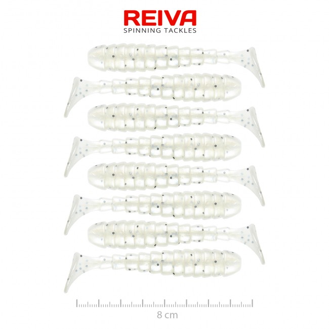Reiva Stream Shad 8cm (Pearl White Dots)