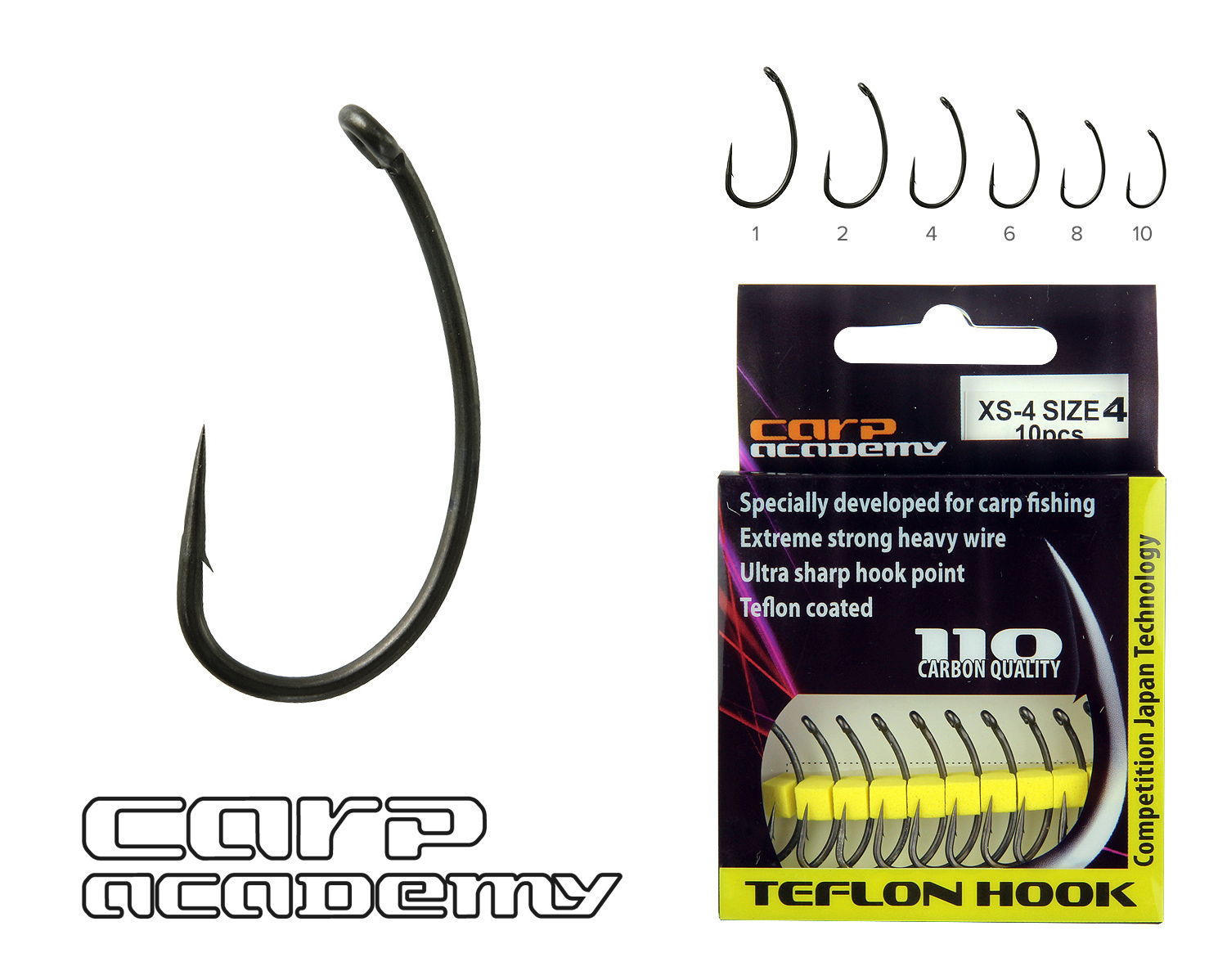 CARP ACADEMY TEFLON HOOK XS-4 2-ES BOJLIS HOROG